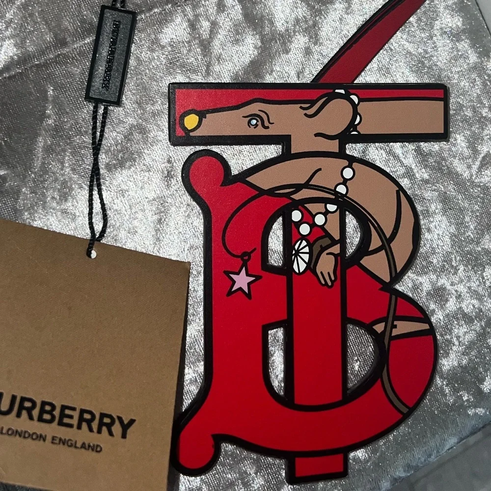 Burberry bag charm tag Red Leather Tb Bag Charm gold logo travel letter B luxe